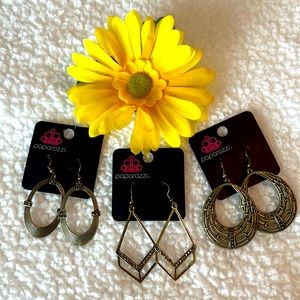 Paparazzi: Lot of 3 pairs brass earrings